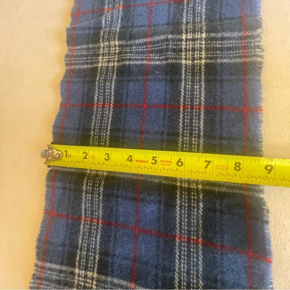 Vintage Blue Tartan 100% Lambswool Scarf Made in Scotland Heritage Wool Preppy